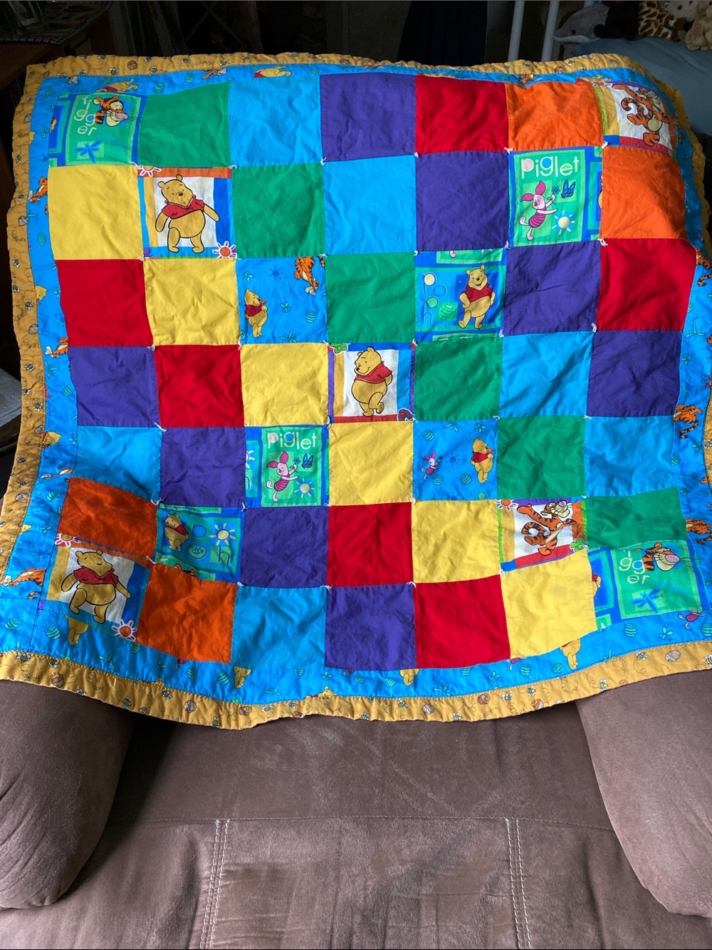 Winnie the Pooh Patchwork Baby Quilt - Bright Primary Colors